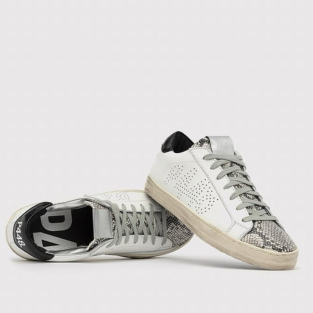 P448 John Embellished Snake Print Low Top White Sneakers size 40